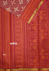 Soft Muslin cotton patola prints with tissue border - crimson red